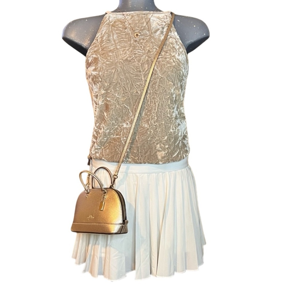 Soft Taupe Crushed  Velvet High Neck Halter Top Size Small